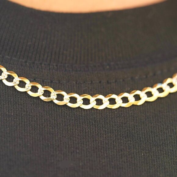 14K Solid Gold 4mm Cuban White Pave Chain Necklace | Elegant Gold Jewelry - Picture 4 of 5